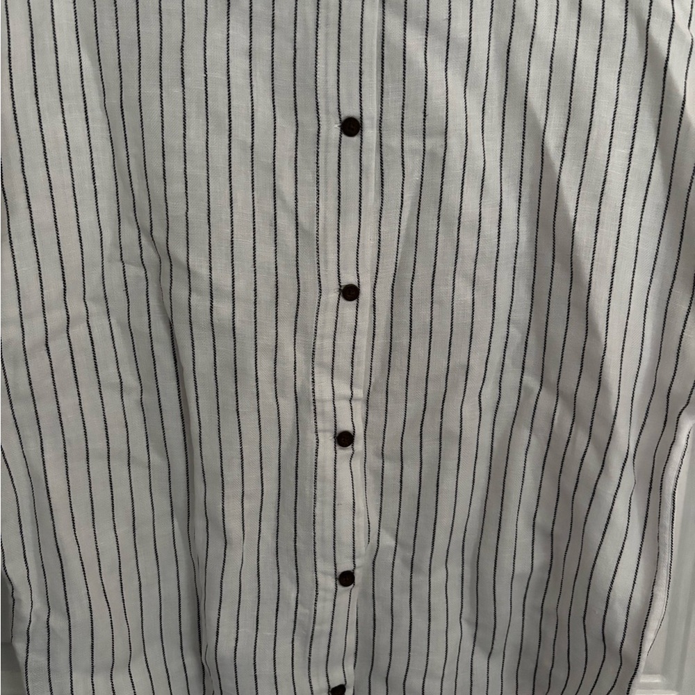 Rachel Zoe White Black Stripe Blouse Short Sleeve Button Back Top Size S - Picture 4 of 5